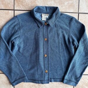 Blue Waffle Knit Top Collared Cardigan